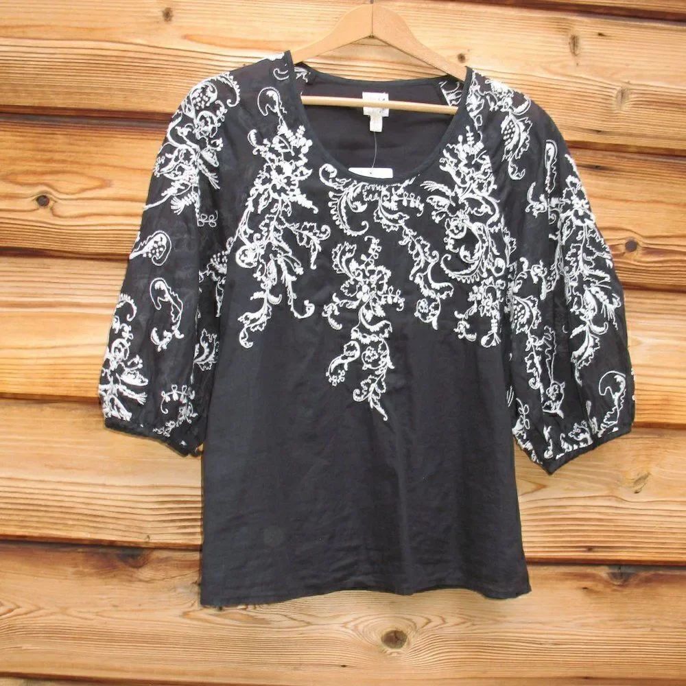 NWT Anthropologie Edme & Esyllte Embroidered Puff Sleeve Blouse Top